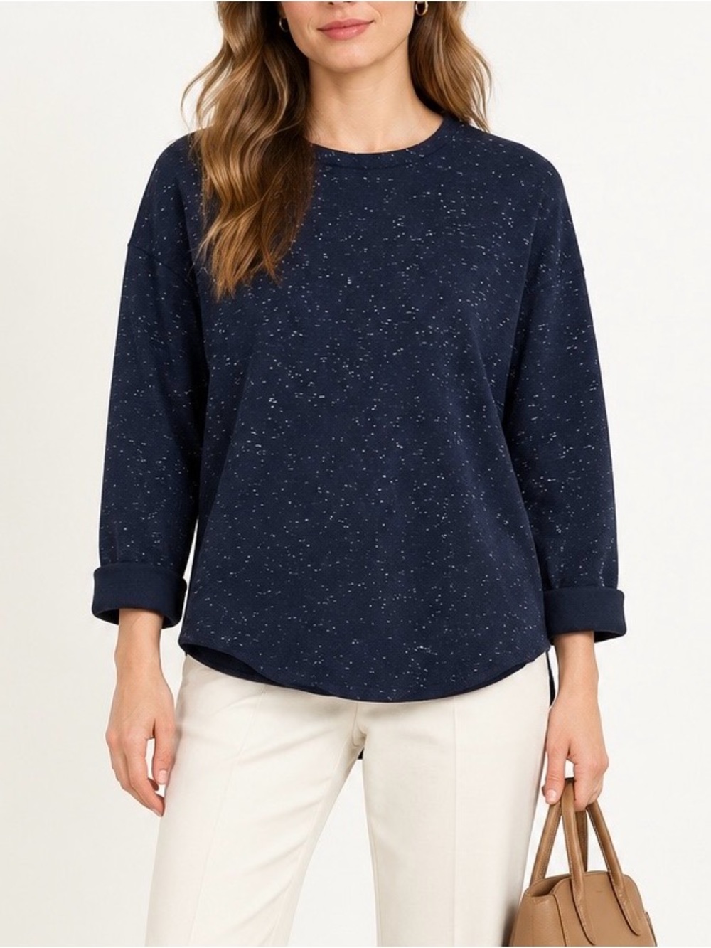 Vince Navy Speckled Zip Back Sweatshirt XS Relaxed Fit Crewneck Pullover